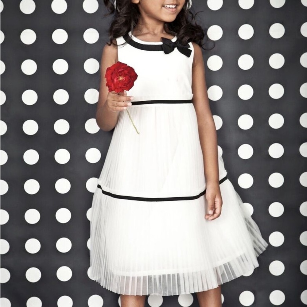 JANIE AND JACK white mesh pleated dress black velvet bow party beautiful